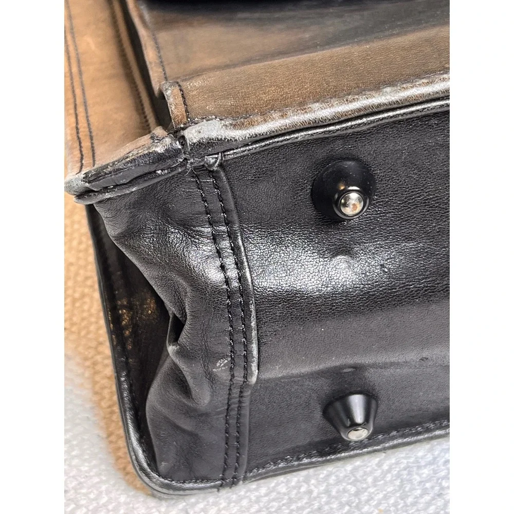 Scully Genuine Leather Brown Black Briefcase Work Bag Distressed Patina